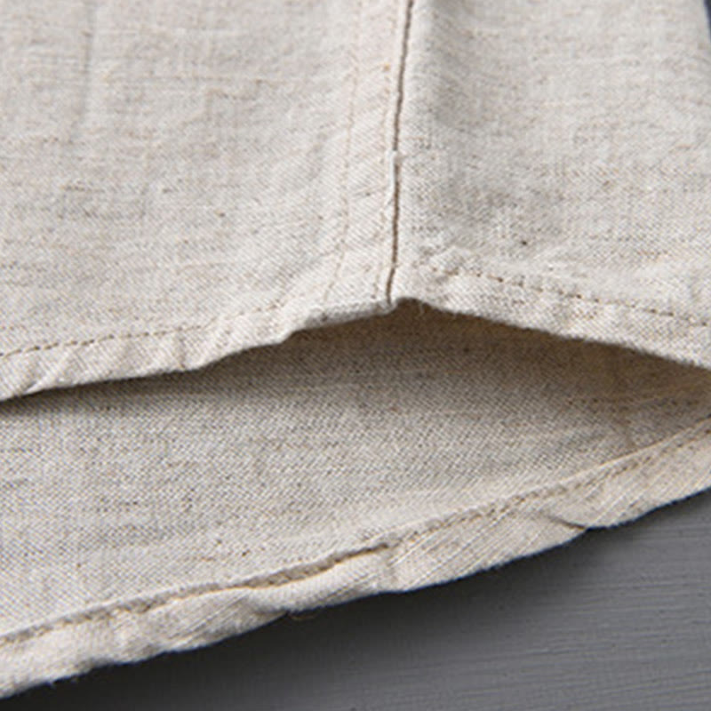 Camisa de algodón cómoda de color puro con cuello vuelto y manga larga para hombre de Buddha Stones con bolsillo - image 10