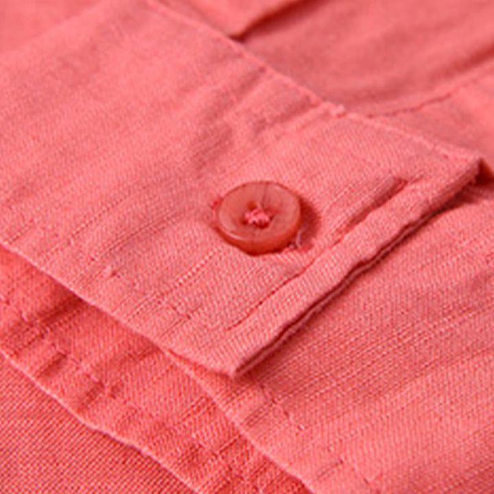 Camisa de algodón cómoda de color puro con cuello vuelto y manga larga para hombre de Buddha Stones con bolsillo - image 34