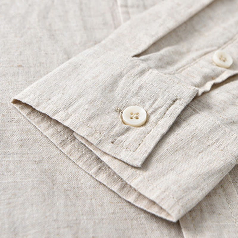 Camisa de manga larga para hombre Buddha Stones con cuello vuelto y bolsillo, color liso, cómoda, de algodón. - image 8