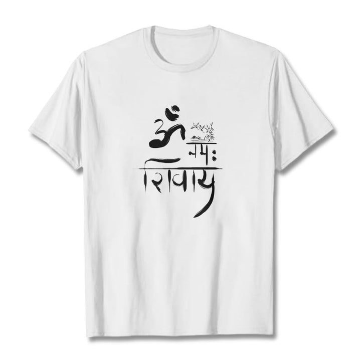 Camiseta de algodón de bambú con diseño de grulla Buddha Stones OM NAMAH SHIVAYA - Blanco - 2XL - image 1