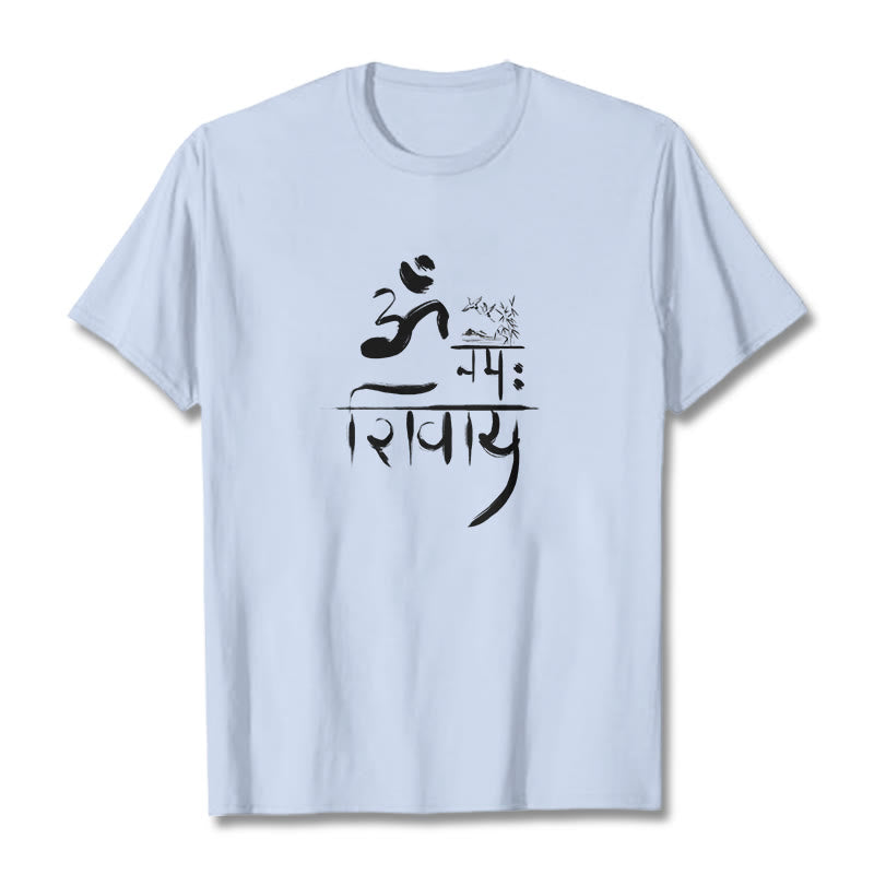 Camiseta de algodón de bambú con diseño de grulla Buddha Stones OM NAMAH SHIVAYA - Cian claro - 2XL - image 15