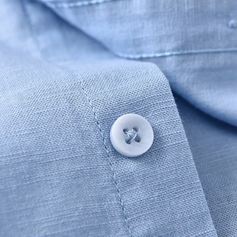 Camisa informal de lino y algodón de color puro con cuello alto y manga larga para hombre de Buddha Stones - image 21