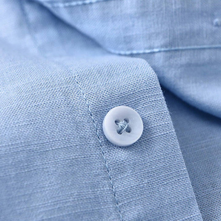 Camisa informal de lino y algodón de color puro con cuello alto y manga larga para hombre de Buddha Stones - image 21