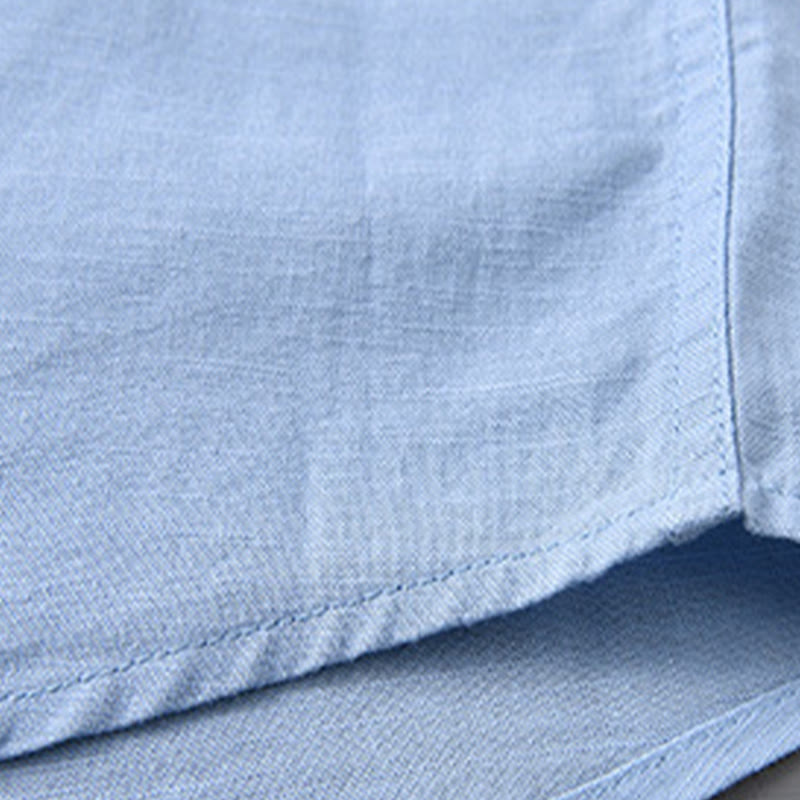 Camisa informal de lino y algodón de color puro con cuello alto y manga larga para hombre de Buddha Stones - image 20