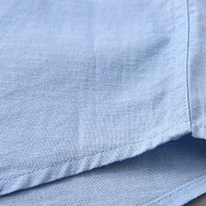Camisa informal de lino y algodón de color puro con cuello alto y manga larga para hombre de Buddha Stones - image 20