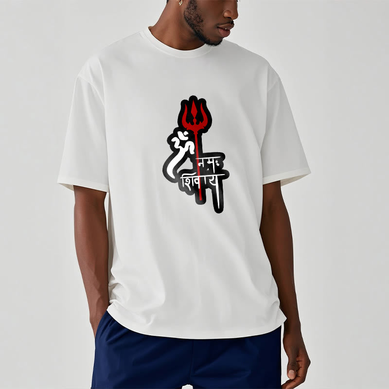 Camiseta de algodón con perfil de tridente rojo OM NAMAH SHIVAYA con Buddha Stones - image 17