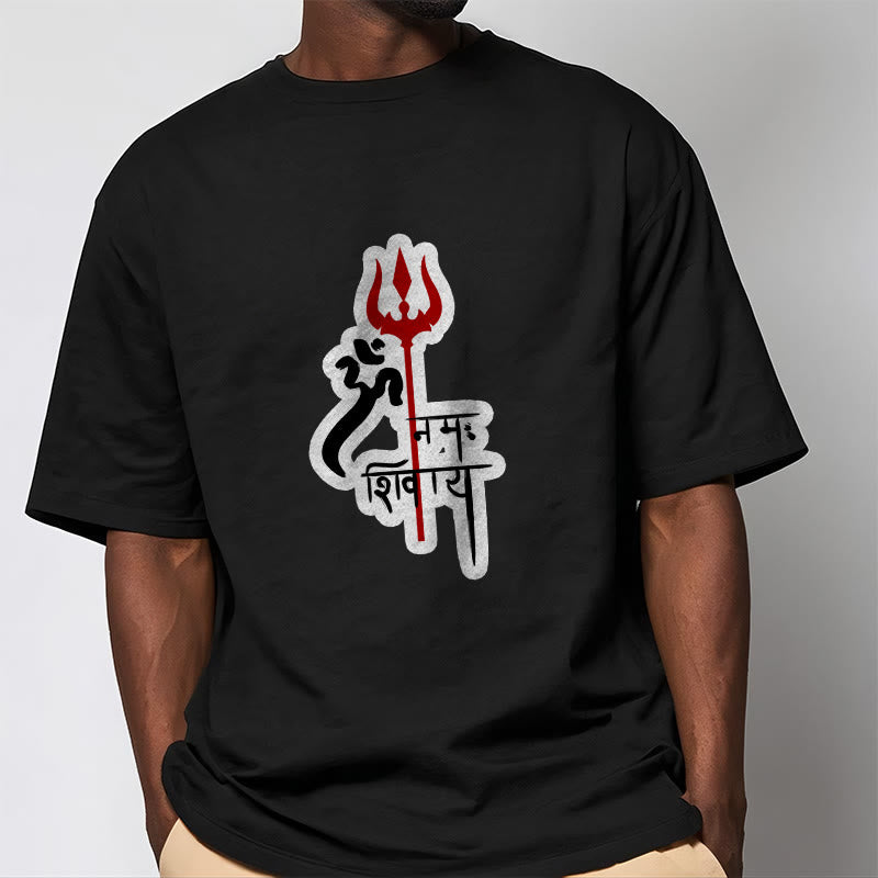 Camiseta de algodón con perfil de tridente rojo OM NAMAH SHIVAYA con Buddha Stones - image 13
