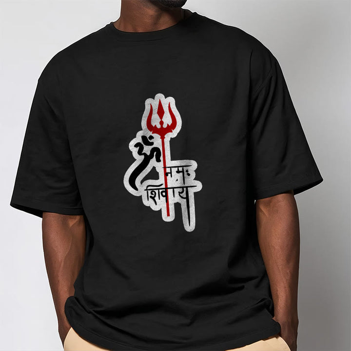 Camiseta de algodón con perfil de tridente rojo OM NAMAH SHIVAYA con Buddha Stones - image 13