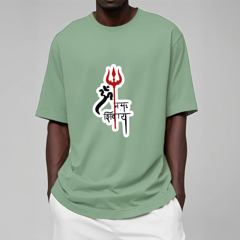 Camiseta de algodón con perfil de tridente rojo OM NAMAH SHIVAYA con Buddha Stones - image 1
