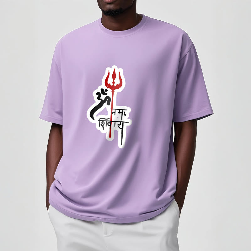 Camiseta de algodón con perfil de tridente rojo OM NAMAH SHIVAYA con Buddha Stones - image 8
