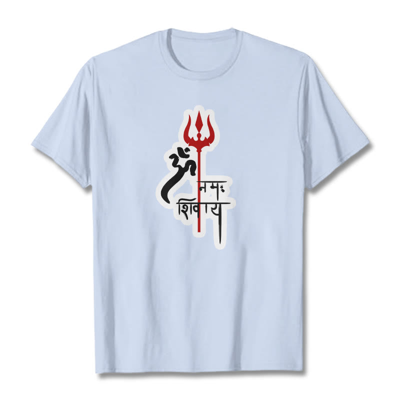 Camiseta de algodón con perfil de tridente rojo OM NAMAH SHIVAYA con Buddha Stones - Cian claro - 2XL - image 6