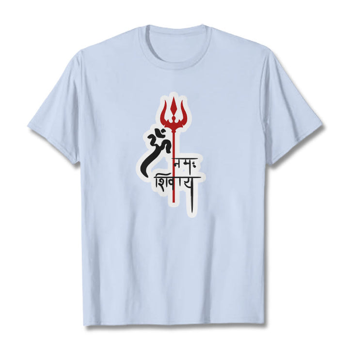 Camiseta de algodón con perfil de tridente rojo OM NAMAH SHIVAYA con Buddha Stones - Cian claro - 2XL - image 6