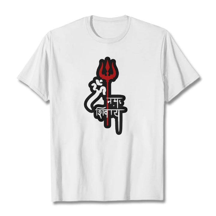 Camiseta de algodón con perfil de tridente rojo OM NAMAH SHIVAYA con Buddha Stones - Blanco - 2XL - image 15