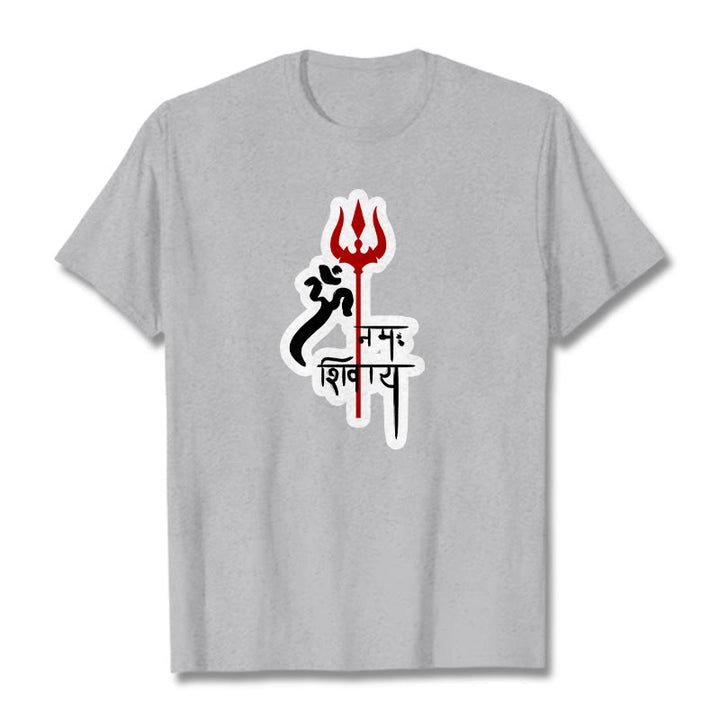 Camiseta de algodón con perfil de tridente rojo OM NAMAH SHIVAYA con Buddha Stones - Gris claro - 2XL - image 18