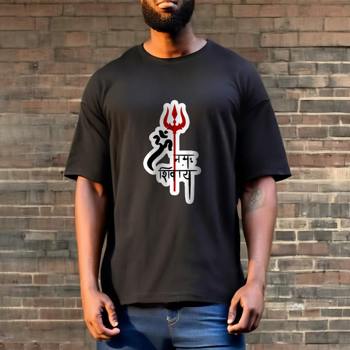 Camiseta de algodón con perfil de tridente rojo OM NAMAH SHIVAYA con Buddha Stones - image 14