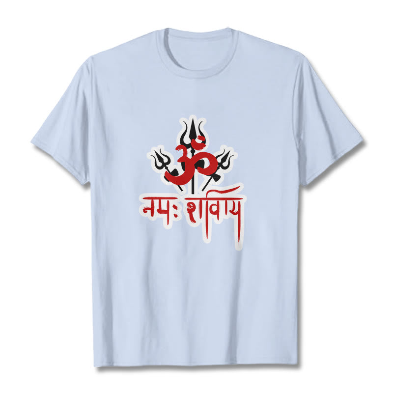 Camiseta de algodón con Buddha Stones OM NAMAH SHIVAYA, tres tridentes - Cian claro - 2XL - image 9