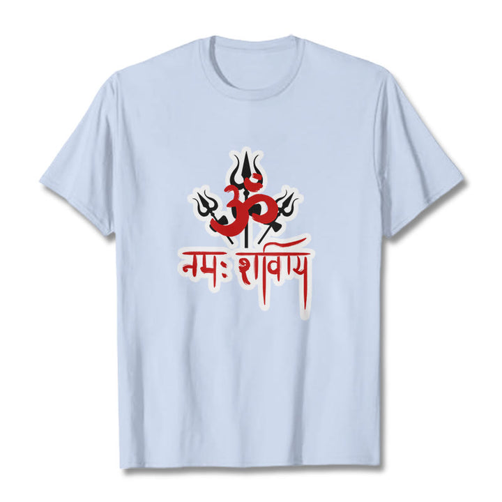 Camiseta de algodón con Buddha Stones OM NAMAH SHIVAYA, tres tridentes - Cian claro - 2XL - image 9