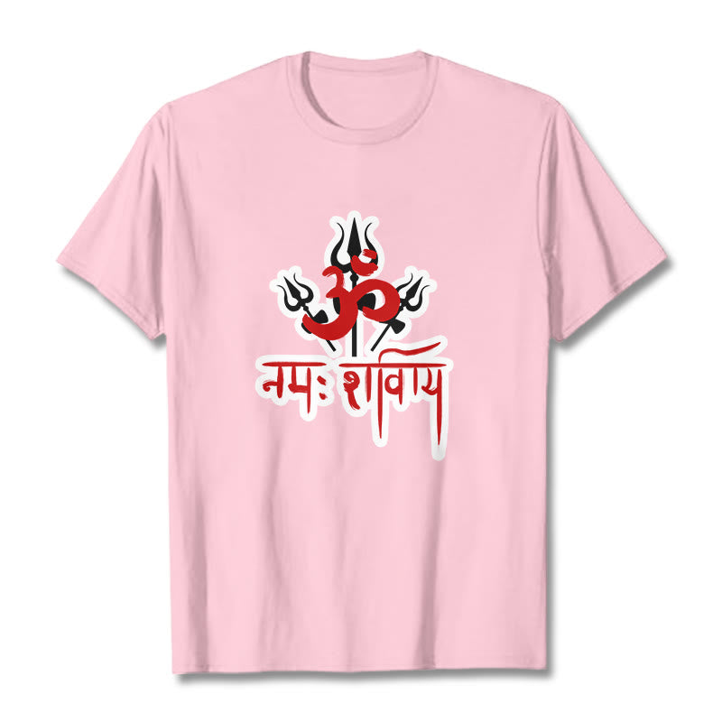 Camiseta de algodón con Buddha Stones OM NAMAH SHIVAYA, tres tridentes - Rosa claro - 2XL - image 10