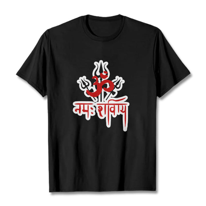 Camiseta de algodón con Buddha Stones OM NAMAH SHIVAYA, tres tridentes - Negro - 2XL - image 1