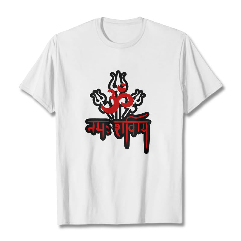 Camiseta de algodón con Buddha Stones OM NAMAH SHIVAYA, tres tridentes - Blanco - 2XL - image 6
