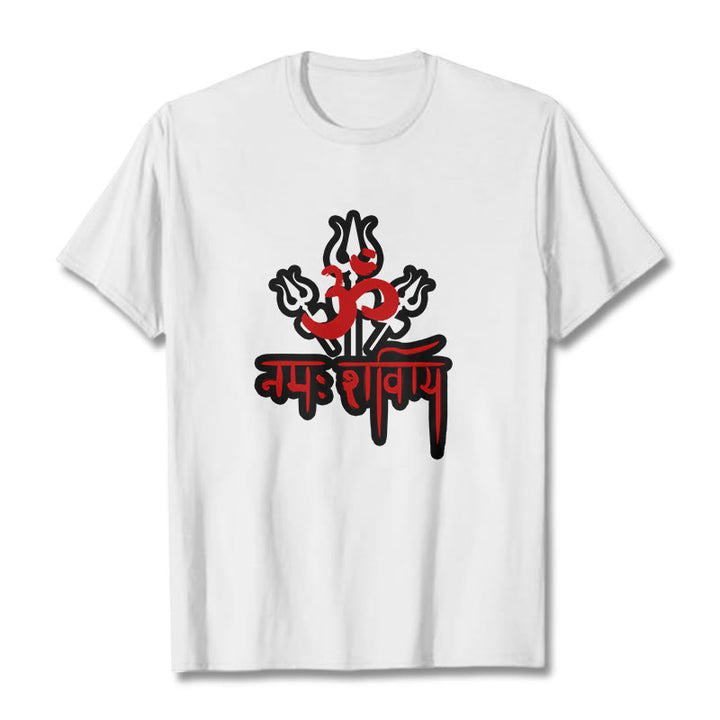 Camiseta de algodón con Buddha Stones OM NAMAH SHIVAYA, tres tridentes - Blanco - 2XL - image 6