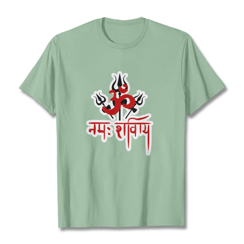 Camiseta de algodón con Buddha Stones OM NAMAH SHIVAYA, tres tridentes - Verde pálido - 2XL - image 16
