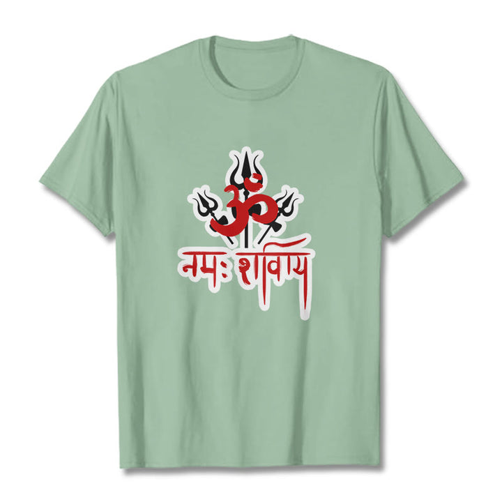 Camiseta de algodón con Buddha Stones OM NAMAH SHIVAYA, tres tridentes - Verde pálido - 2XL - image 16