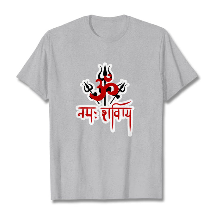 Camiseta de algodón con Buddha Stones OM NAMAH SHIVAYA, tres tridentes - Gris claro - 2XL - image 20