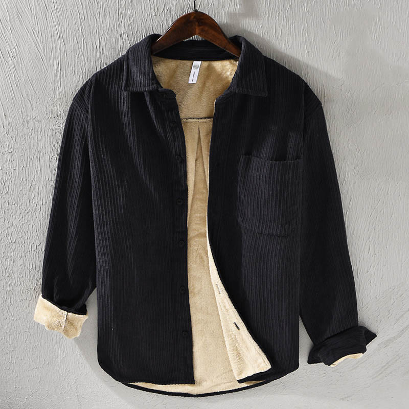 Camisa cómoda de pana con bolsillo, cuello vuelto y manga larga para hombre de Buddha Stones - Negro - US/UK/AU40, UE 50 (3XL) - image 16