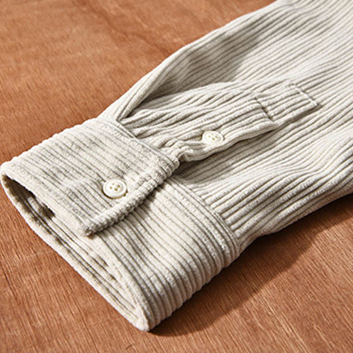 Camisa cómoda de pana con bolsillo, cuello vuelto y manga larga para hombre de Buddha Stones - image 6