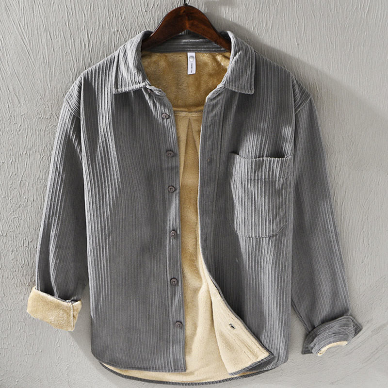 Camisa cómoda de pana con bolsillo, cuello vuelto y manga larga para hombre de Buddha Stones - Gris oscuro - US/UK/AU42, EU52 (3XL) - image 11