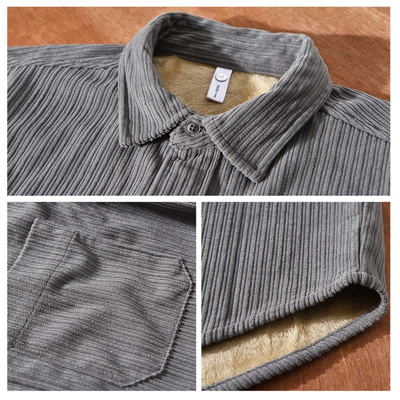 Camisa cómoda de pana con bolsillo, cuello vuelto y manga larga para hombre de Buddha Stones - image 12