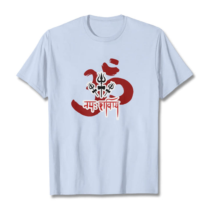 Camiseta de algodón con tres pequeños tridentes y Buddha Stones OM NAMAH SHIVAYA - Cian claro - 2XL - image 12
