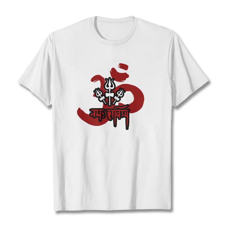 Camiseta de algodón con tres pequeños tridentes y Buddha Stones OM NAMAH SHIVAYA - Blanco - 2XL - image 17