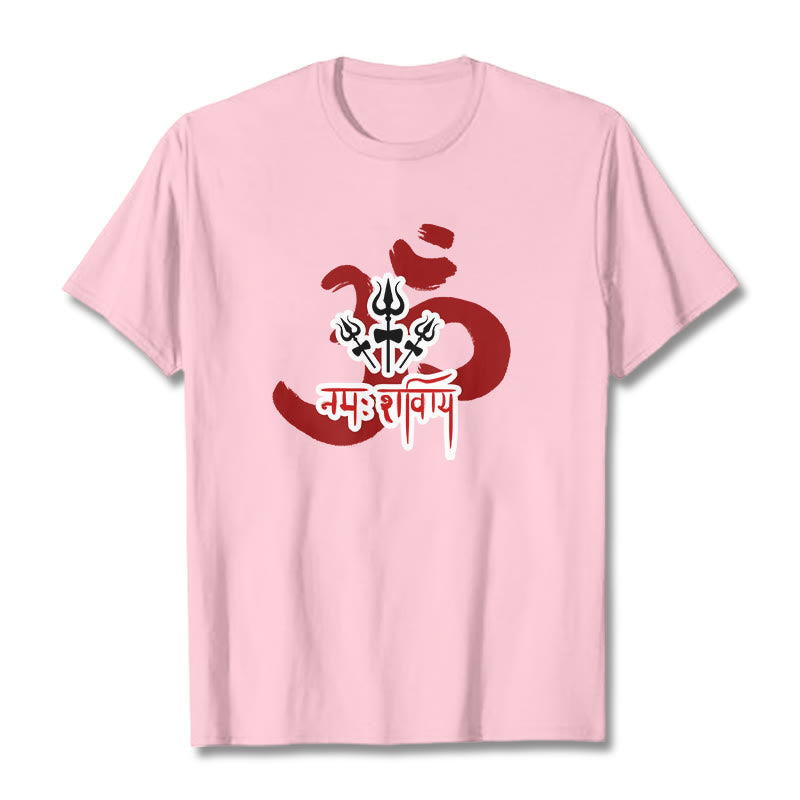Camiseta de algodón con tres pequeños tridentes y Buddha Stones OM NAMAH SHIVAYA - Rosa claro - 2XL - image 10