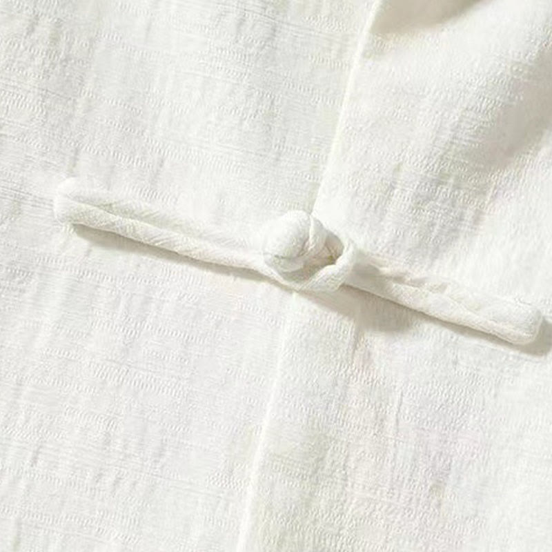 Camisa de lino cómoda con cuello alto y manga larga con botones de rana y bolsillo para hombre de Buddha Stones - image 4