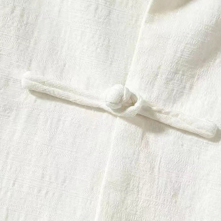 Camisa de lino cómoda con cuello alto y manga larga con botones de rana y bolsillo para hombre de Buddha Stones - image 4