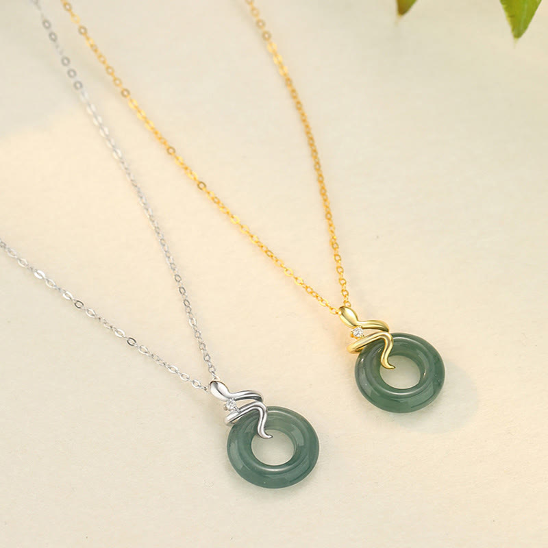 Collar con colgante de la paz con forma de serpiente y jade en oro de 18 quilates y plata de ley 925 con Buddha Stones - image 5
