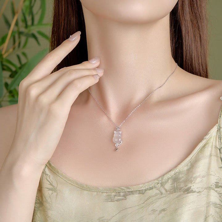 Collar con colgante de calabaza de jade blanco y gato protector con piedras de Buddha Stones , bañado en plata de ley 925 y oro de 14 quilates. - image 7