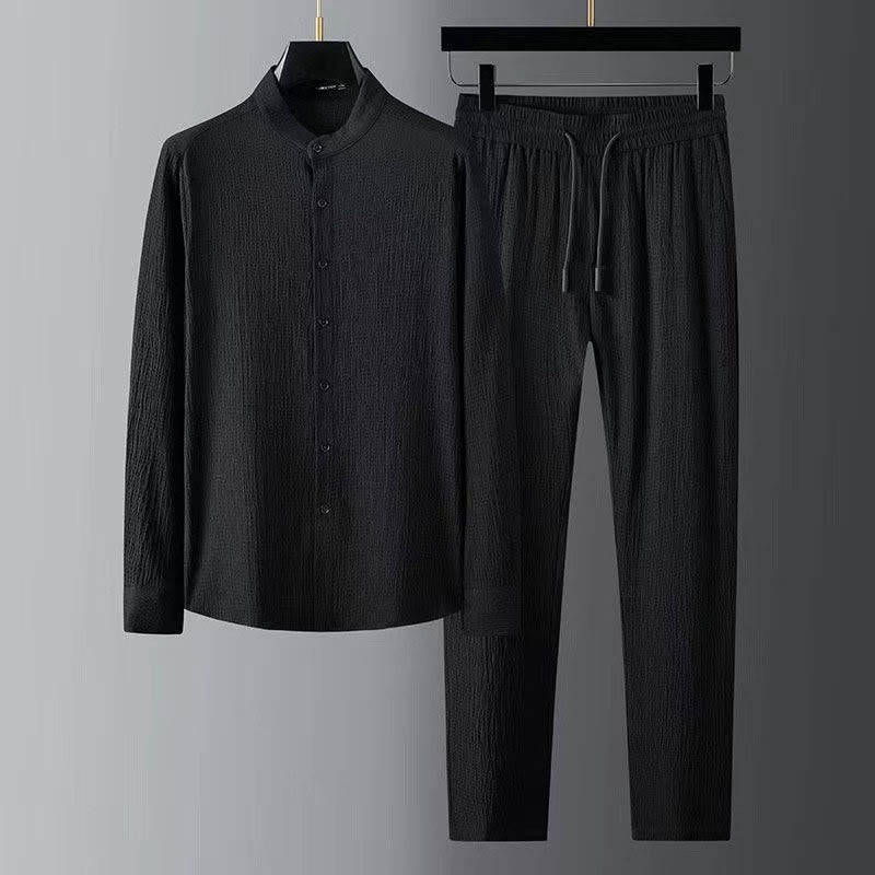 Conjunto de ropa para hombre con pantalones y manga larga de color puro con Buddha Stones - Negro - US/UK/AU44, EU54 (4XL) - image 0