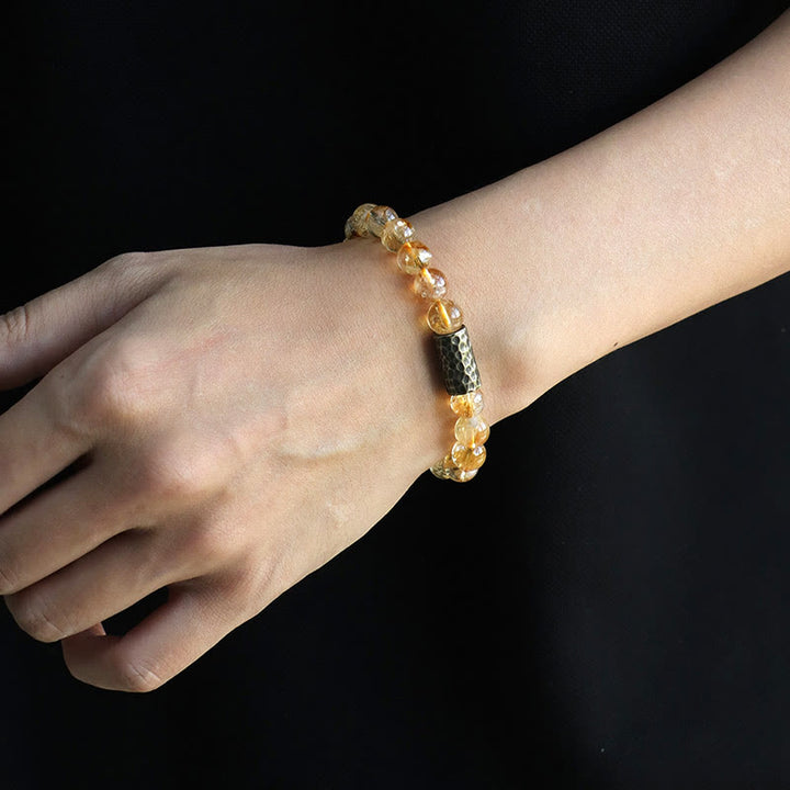 Pulsera de doble vuelta con protección de semillas de Bodhi, sándalo y citrino con Buddha Stones