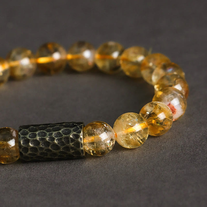Pulsera de doble vuelta con protección de semillas de Bodhi, sándalo y citrino con Buddha Stones