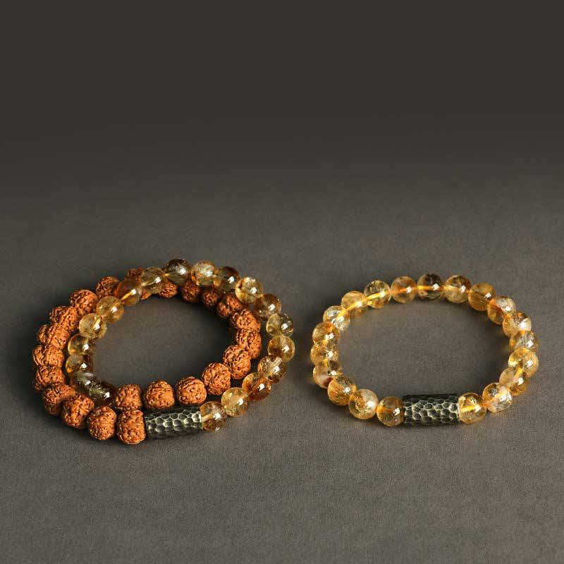 Pulsera de doble vuelta con protección de semillas de Bodhi, sándalo y citrino con Buddha Stones