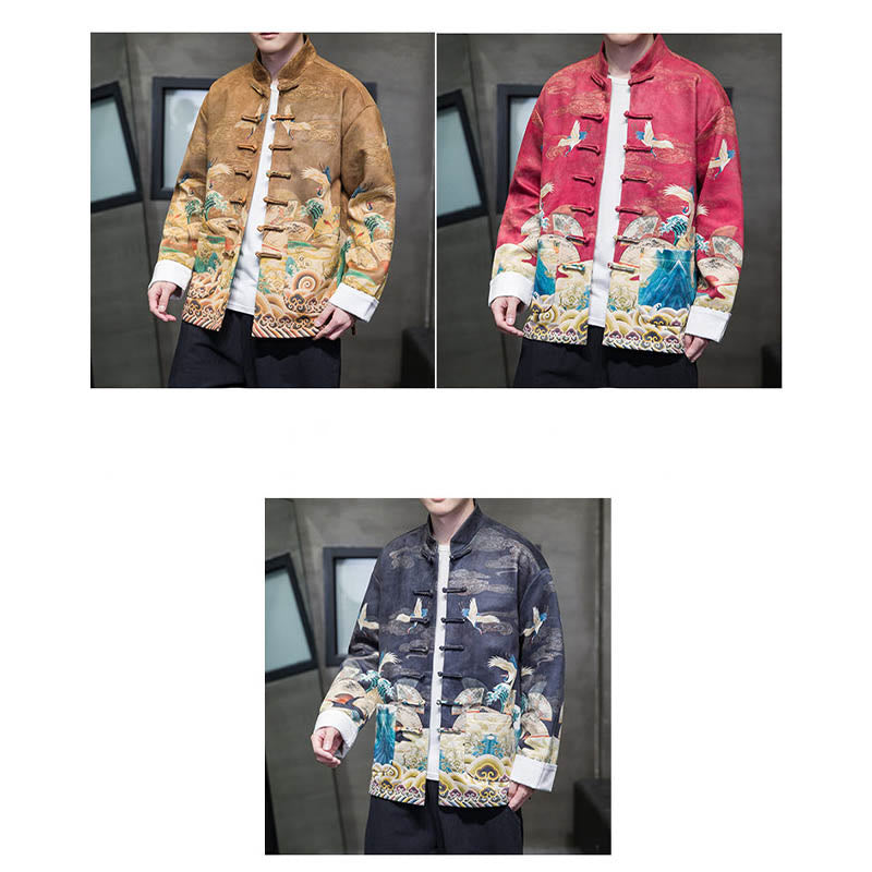 Chaqueta de gamuza de algodón para hombre, camisa larga con Buddha Stones , traje chino Tang, personaje de grulla - image 28