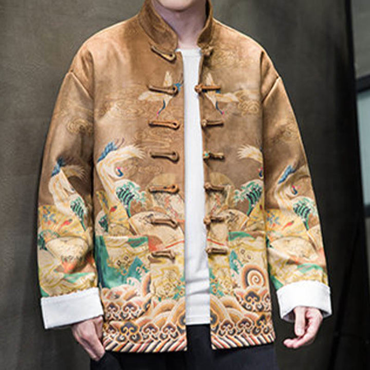 Chaqueta de gamuza de algodón para hombre, camisa larga con Buddha Stones , traje chino Tang, personaje de grulla - image 7