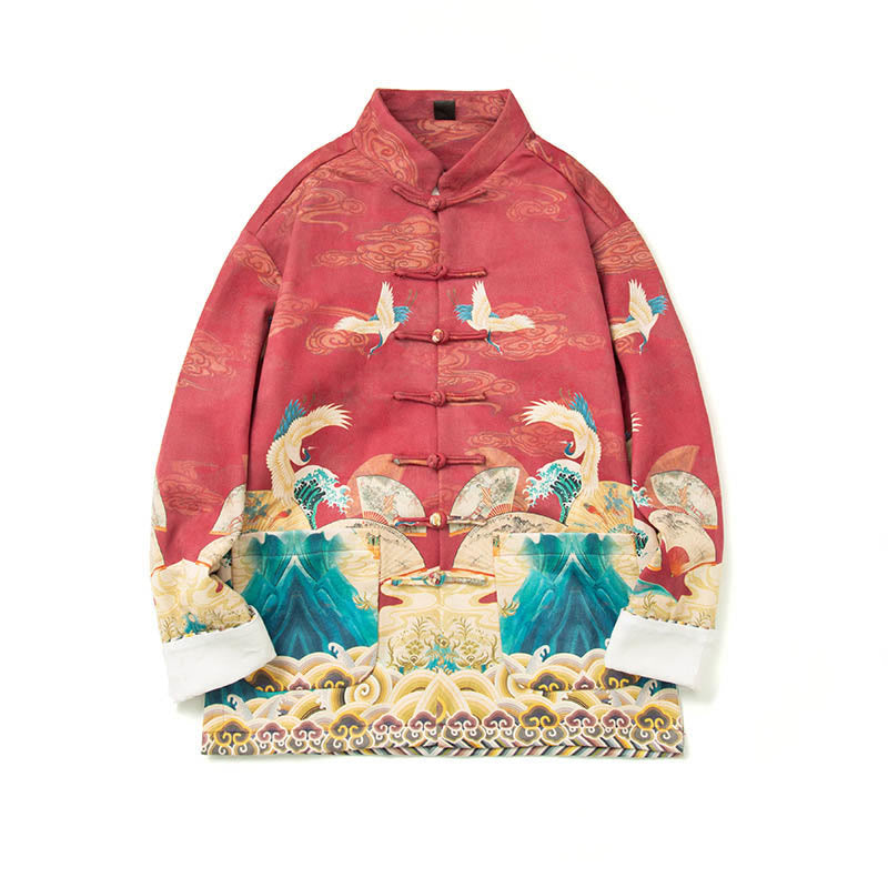 Chaqueta de gamuza de algodón para hombre, camisa larga con Buddha Stones , traje chino Tang, personaje de grulla - image 27