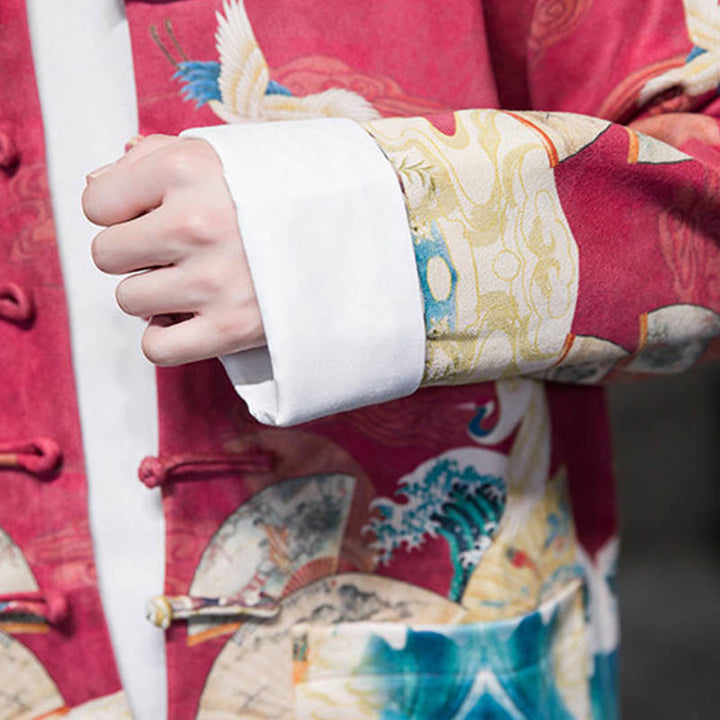 Chaqueta de gamuza de algodón para hombre, camisa larga con Buddha Stones , traje chino Tang, personaje de grulla - image 26