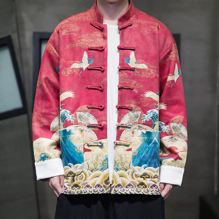 Chaqueta de gamuza de algodón para hombre, camisa larga con Buddha Stones , traje chino Tang, personaje de grulla - image 21