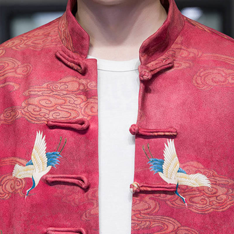Chaqueta de gamuza de algodón para hombre, camisa larga con Buddha Stones , traje chino Tang, personaje de grulla - image 23
