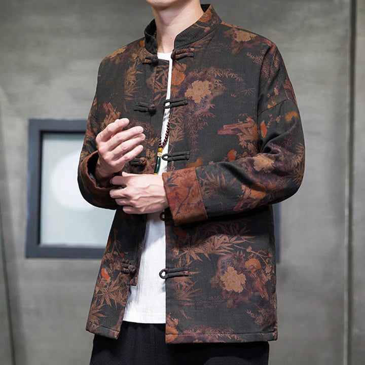Camisa larga de algodón para hombre, chaqueta y traje chino con botones de rana y Buddha Stones - image 3